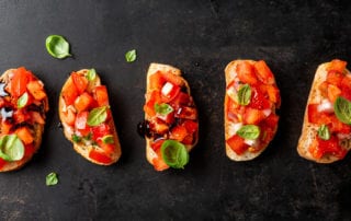 Bruschetta with Tomatoes, Blue Cheese and Pecans