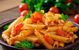 Plated grape tomato pasta