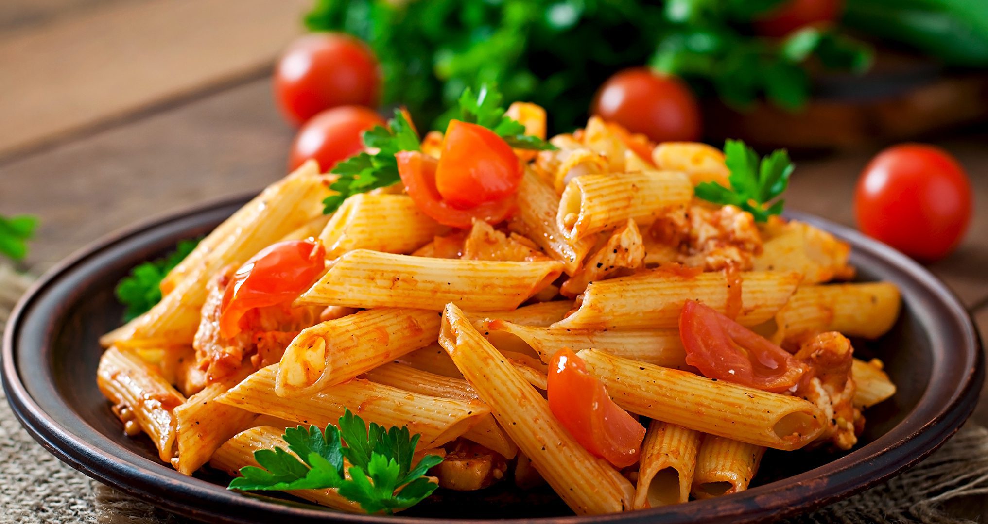 Plated grape tomato pasta