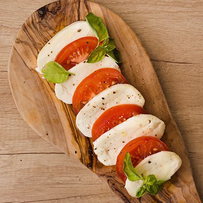 Roz’s Caprese Salad with Grape Tomatoes, Mozzarella